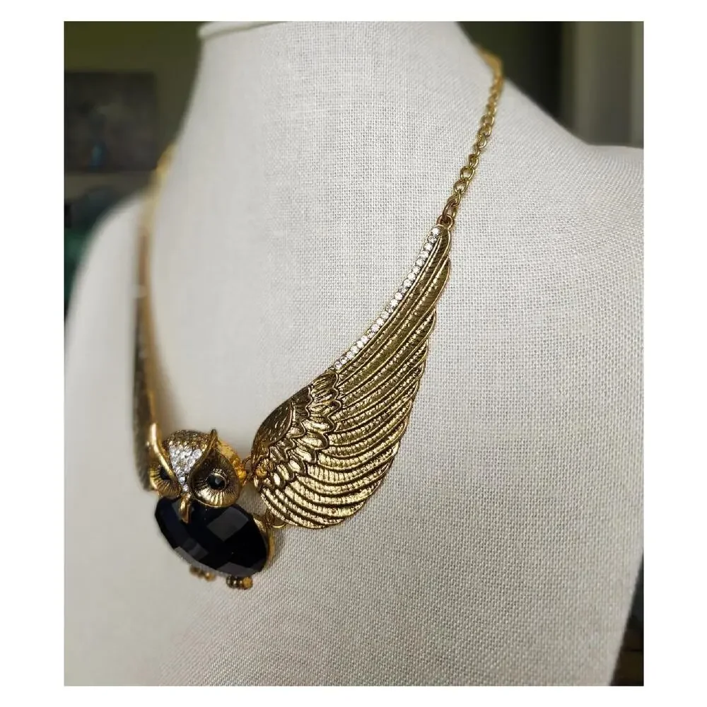 Vintage Chunky Winged Owl Bib Necklace